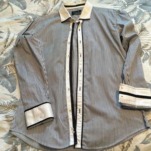 Isaac b. Men’s 2XL Slim Fit long sleeve button down shirt. Blue/white stripes.